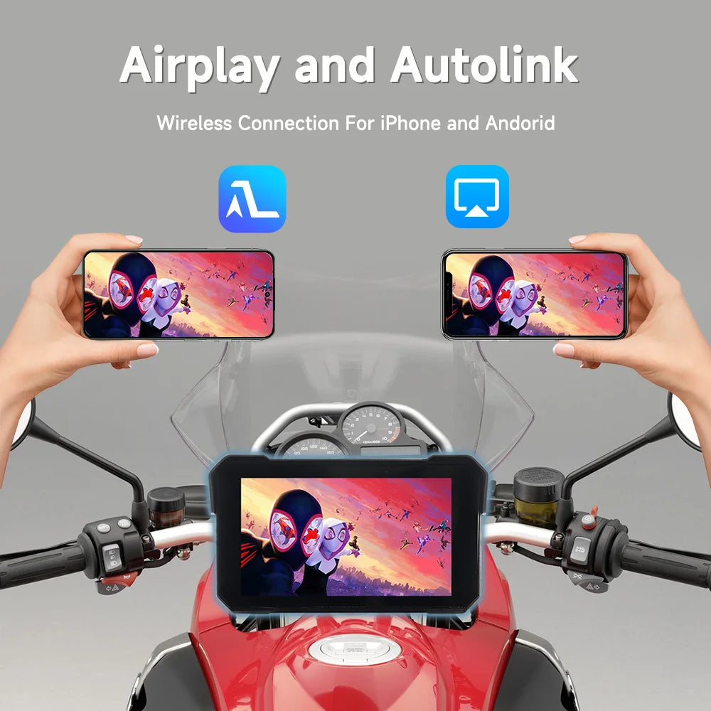 Lecteur multimédia pour moto 5 pouces, navigation GPS sans fil, Carplay, Bluetooth