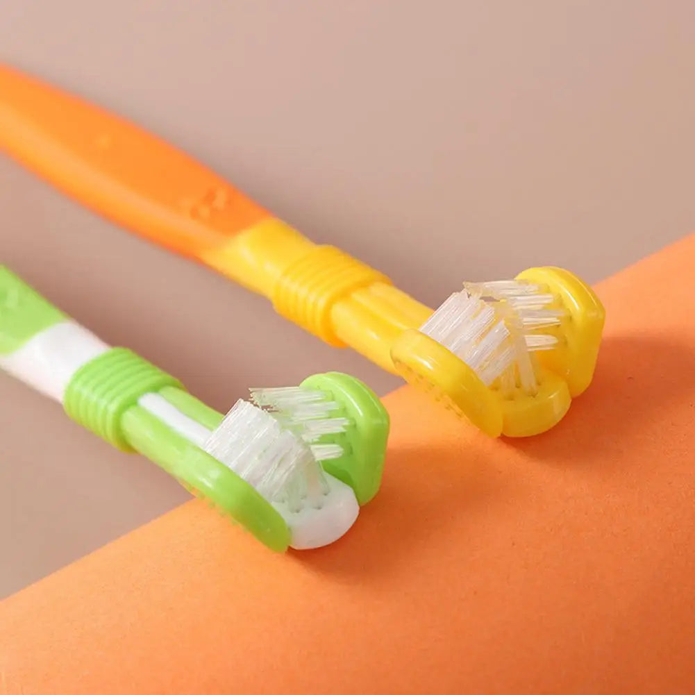 Brosse à dents à trois têtes pour animaux de compagnie, nettoyage buccal