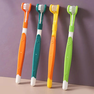 Brosse à dents à trois têtes pour animaux de compagnie, nettoyage buccal