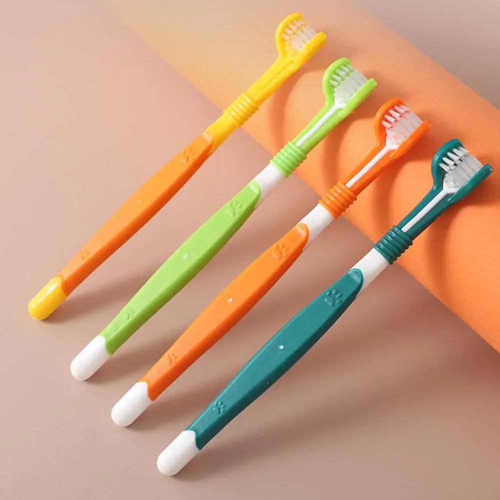 Brosse à dents à trois têtes pour animaux de compagnie, nettoyage buccal