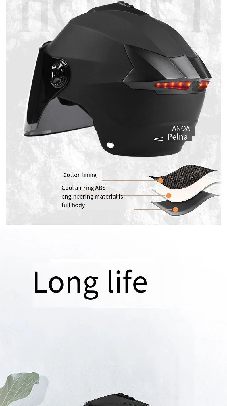 Casques de moto avec lumières LED, casque de cyclomoteur