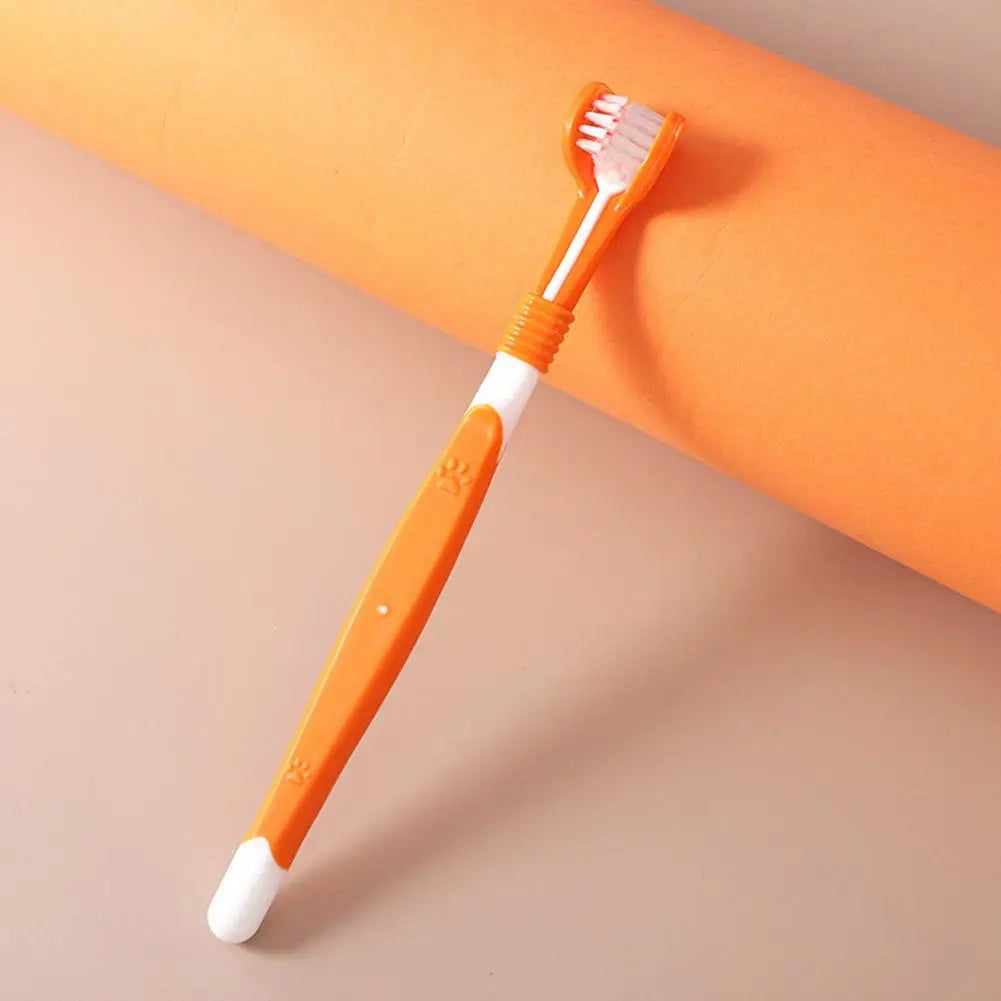Brosse à dents à trois têtes pour animaux de compagnie, nettoyage buccal