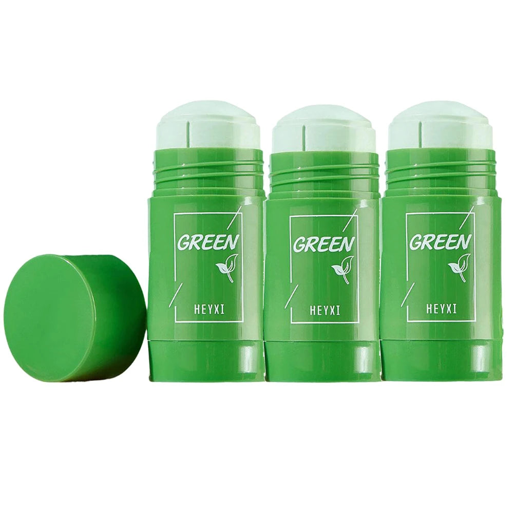 Bâton d'argile à thé vert pour le visage, bâton de masque vert, frottis d'acné, rétrécit les points noirs, extrait de thé vert, masque Facial, nettoyage des pores, 1/3 pièces