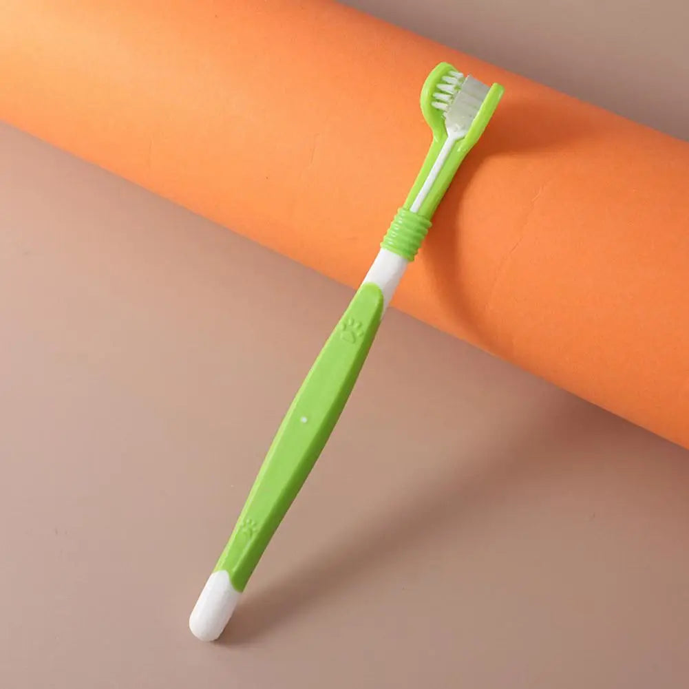 Brosse à dents à trois têtes pour animaux de compagnie, nettoyage buccal