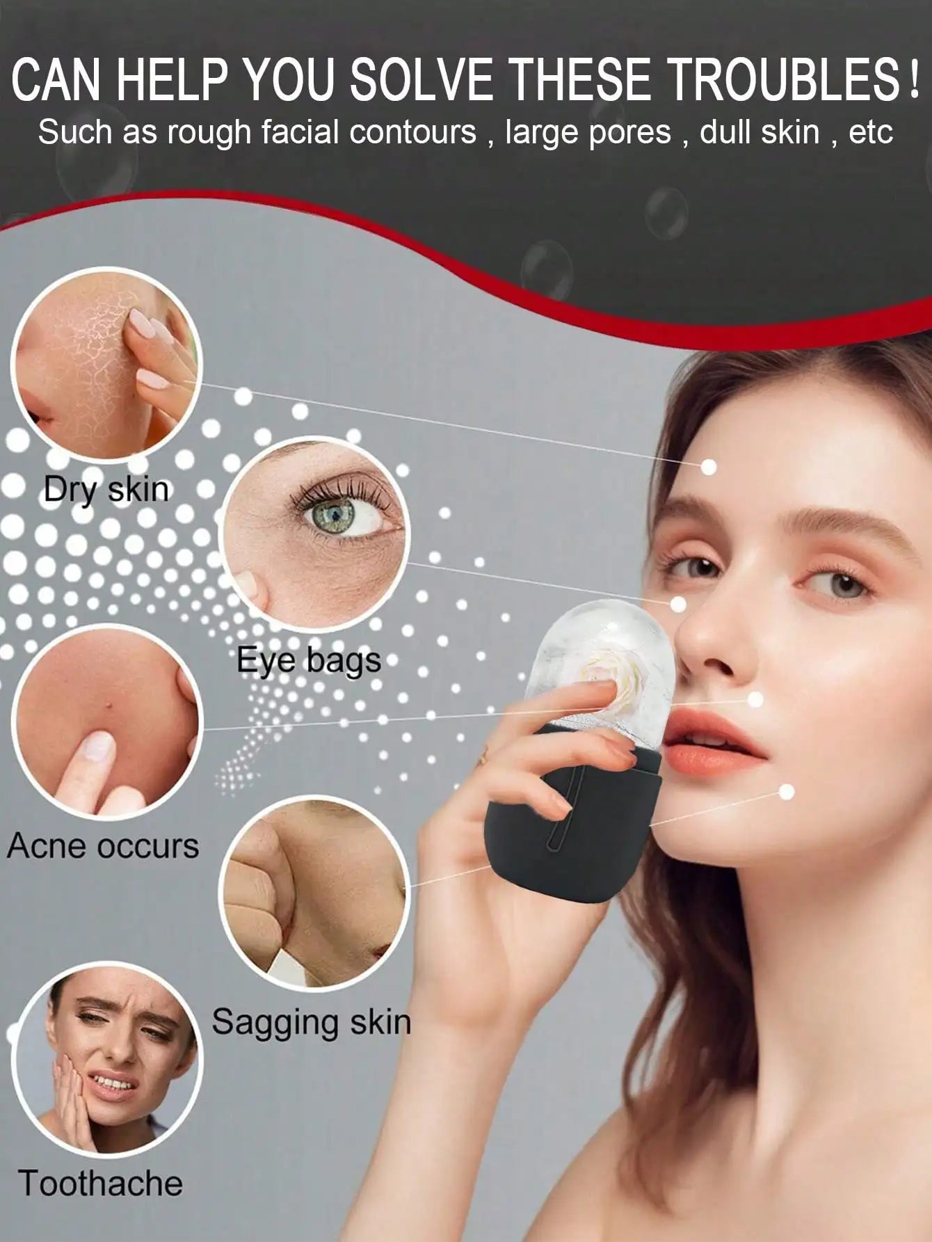 Ensemble de rouleaux de surface de glace - Ensemble de rouleaux de glace pour soins de la peau du visage, outils de massage du visage, rouleau de surface de glace en silicone, planche gua sha.