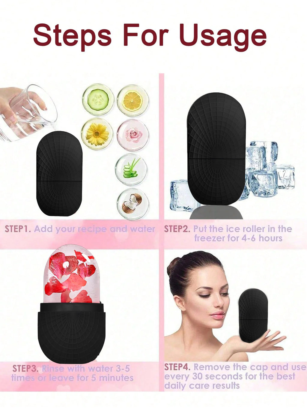 Ensemble de rouleaux de surface de glace - Ensemble de rouleaux de glace pour soins de la peau du visage, outils de massage du visage, rouleau de surface de glace en silicone, planche gua sha.