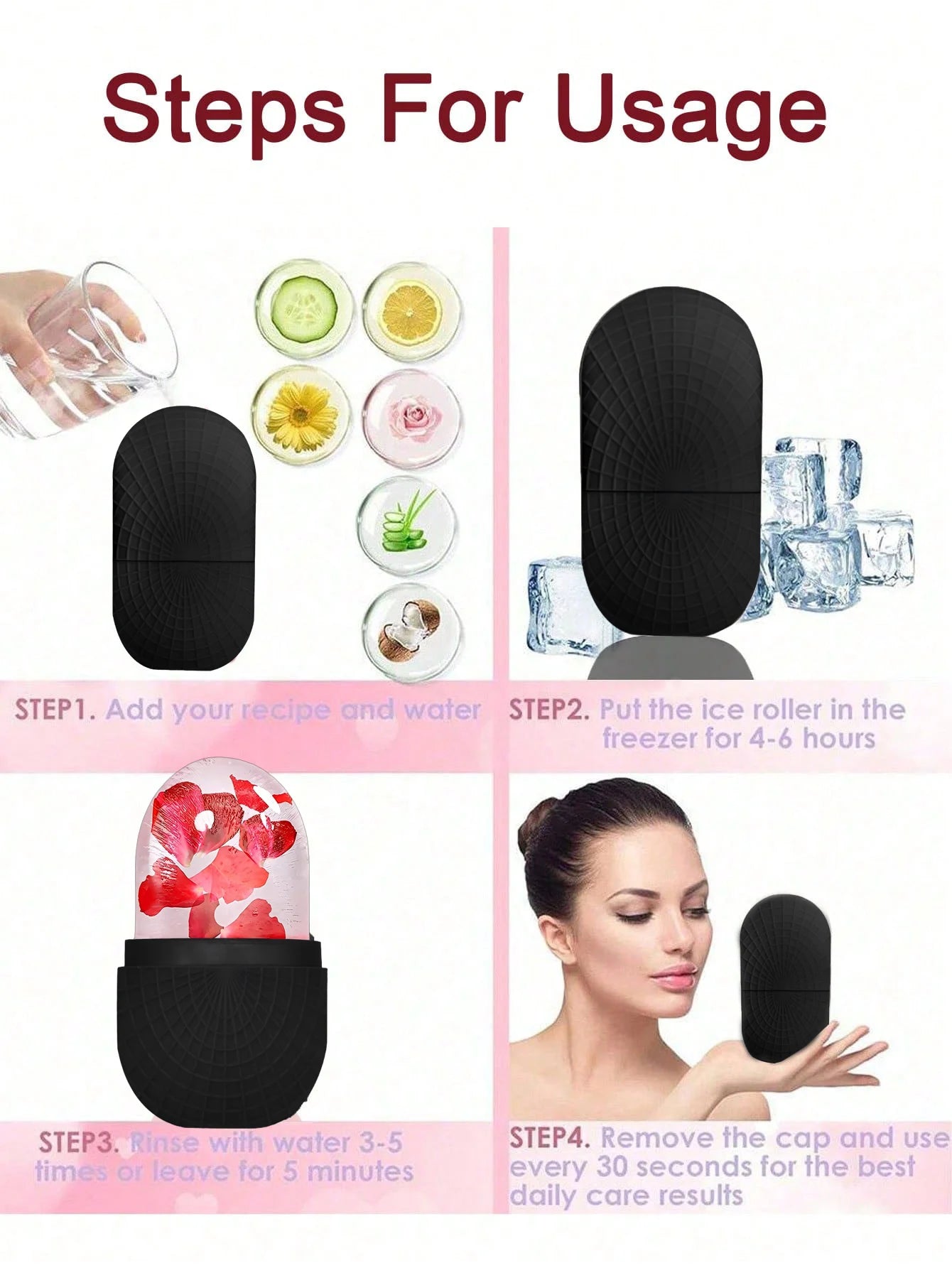 Ensemble de rouleaux de surface de glace - Ensemble de rouleaux de glace pour soins de la peau du visage, outils de massage du visage, rouleau de surface de glace en silicone, planche gua sha.