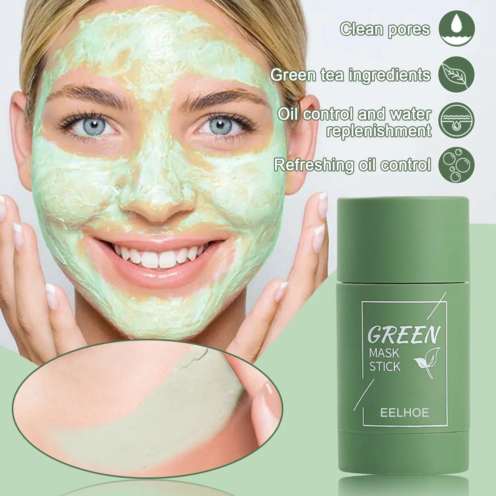 Masque propre au thé vert, bâton de traitement de l'acné, crème dissolvant de points noirs, nettoyage en profondeur des pores, éclaircissant, purifiant, masque de boue en argile Matcha