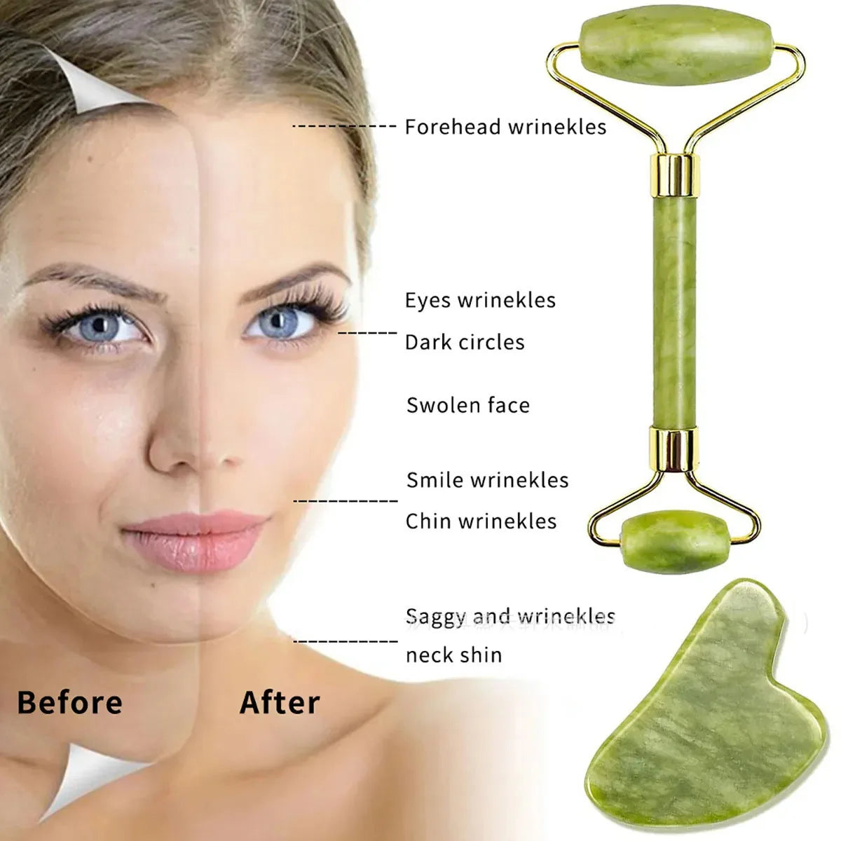 2 pièces Gua Sha pierre naturelle Gowoman Gua Sha pierre faciale Gua Sha rouleau de Visage pour outil de massage du visage grattoir à Gouache LBHL07