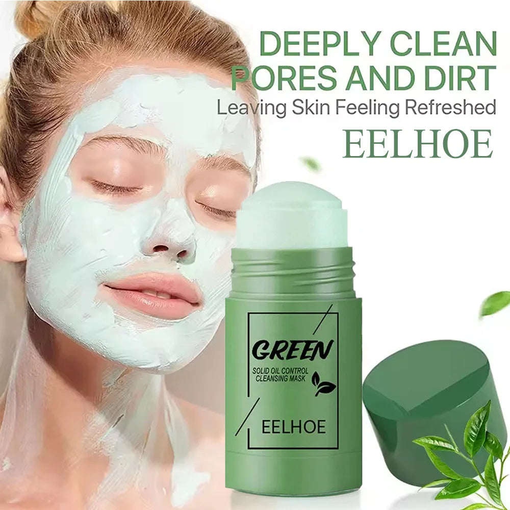 Masque facial solide nettoyant au thé vert, bâton nettoie les Pores, élimine l'acné, points noirs, contrôle de l'huile, éclaircit, hydratant, beauté, ensemble pour la peau