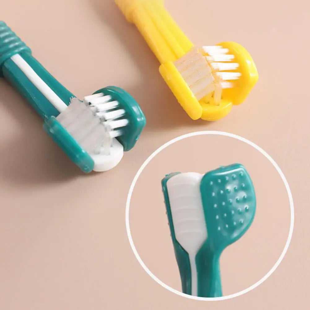 Brosse à dents à trois têtes pour animaux de compagnie, nettoyage buccal