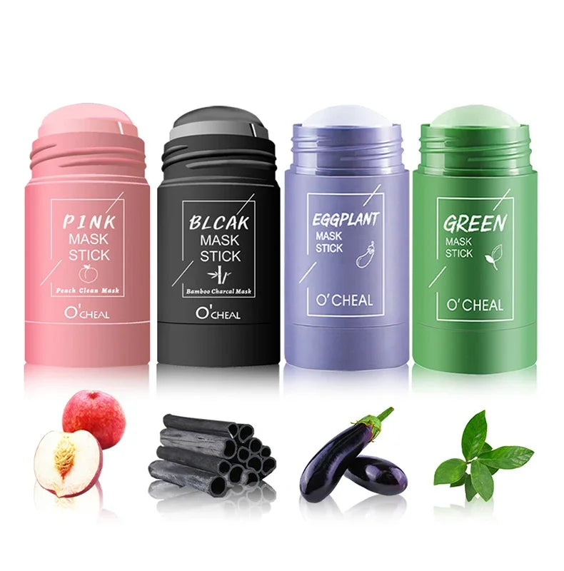 Masque facial solide bâton thé vert miel pêche nettoyage des pores hydratant Long charbon d'aubergine Film de boue